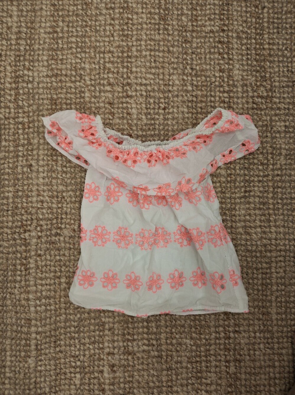Marks & Spencer White Off-Shoulder Top with Coral Floral Embroidery